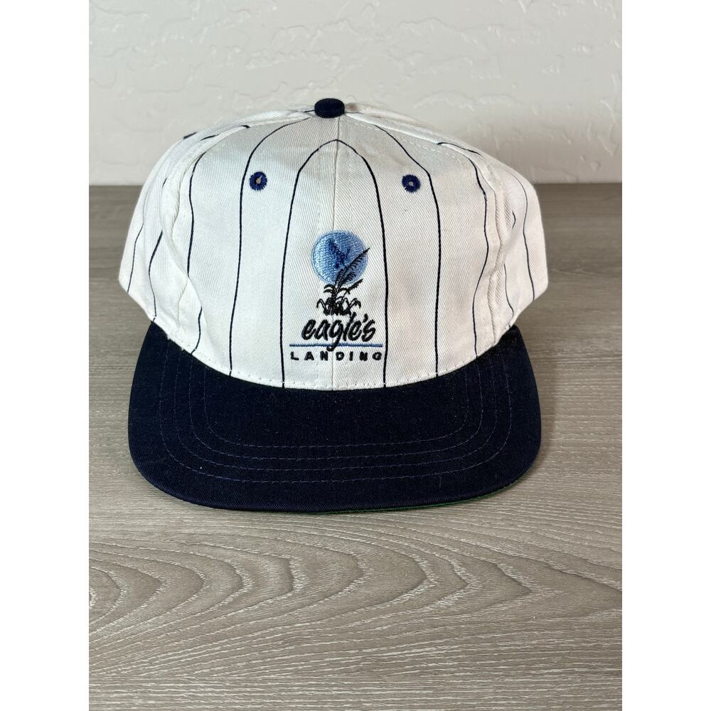 Vintage Duckster Eagle’s Landing Golf Hat Pinstripe‎ Strapback Cap Made in USA